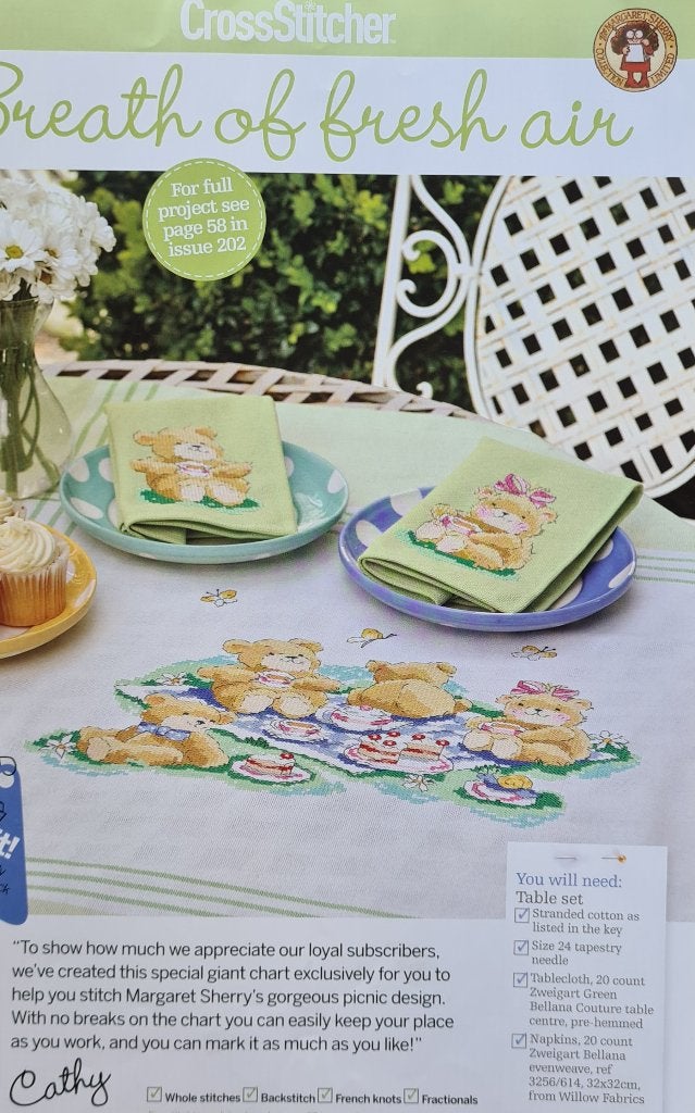 Teddybeer tafelkleed en servetten 3 borduurpatronen, Hobby en Vrije tijd, Ophalen, Nieuw, Handborduren, Patroon