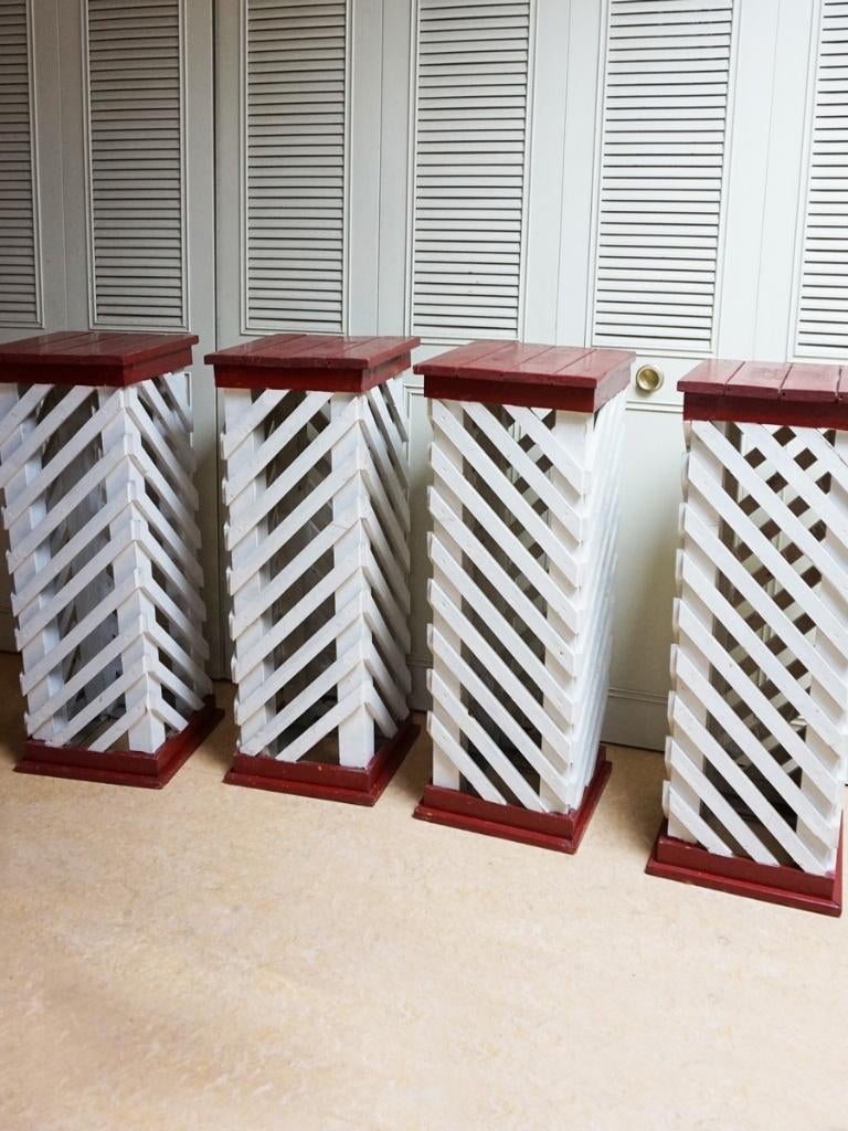 4 houten zuilen/ pilaren/ sokkels, ook mooi voor planten, Ophalen, Gebruikt