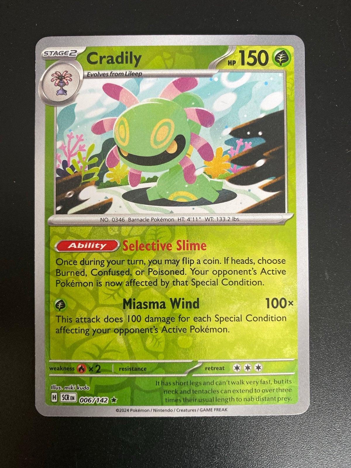 Cradily 006/142 Rare Reverse Holo Pokémon Stellar Crown, Ophalen of Verzenden, Zo goed als nieuw, Losse kaart, Foil