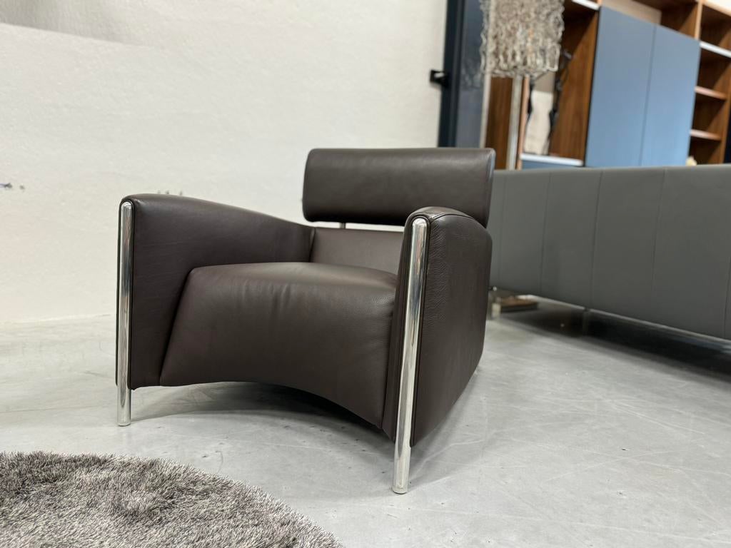 Leolux Oblomov fauteuil bruin leer Design stoel Tamtam, Leolux, Nieuw, Ophalen of Verzenden, 50 tot 75 cm