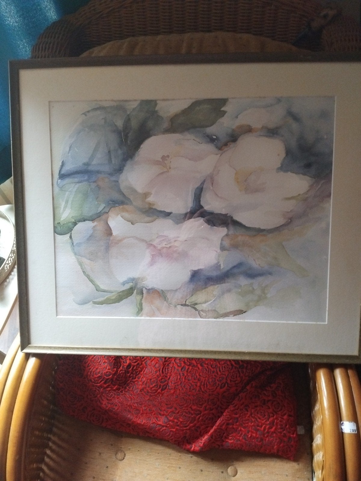 Aquarel schilderij: Witte bloemen in lijst, Ophalen of Verzenden