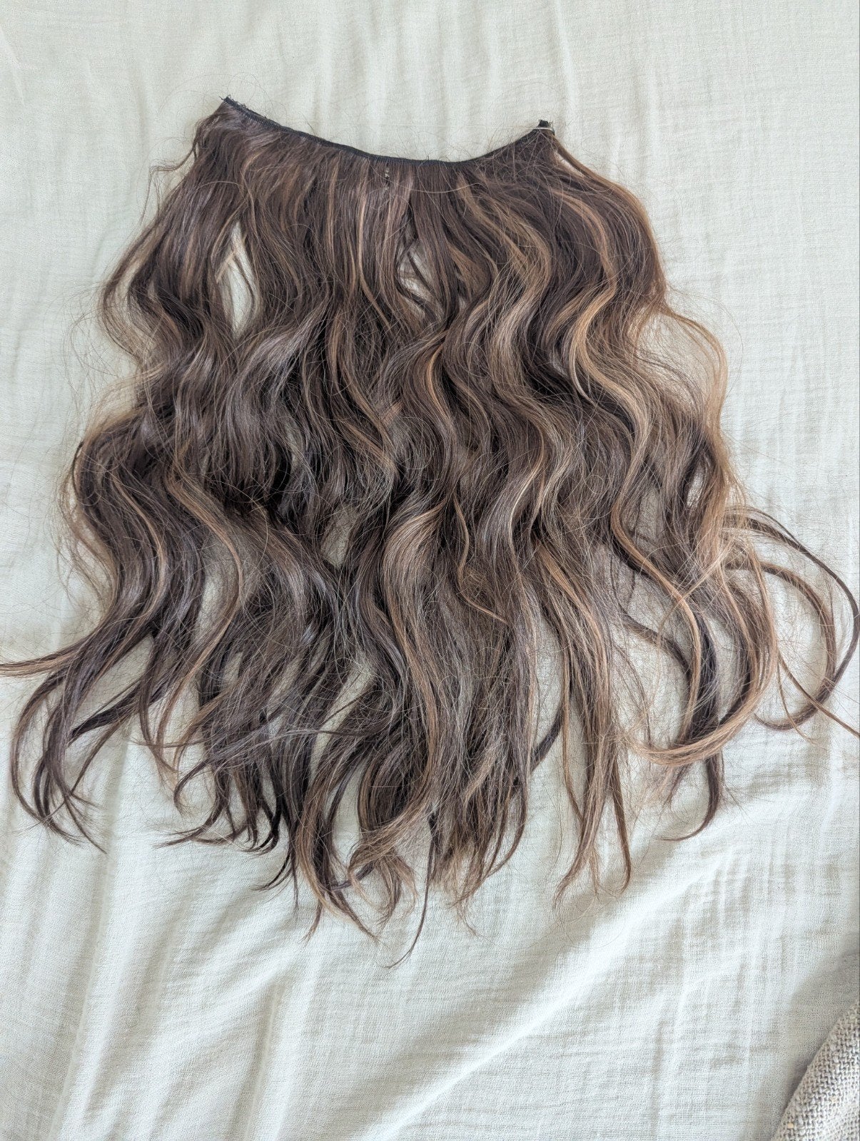 flip in extensions met clips bruin met highlights, Ophalen of Verzenden, Gebruikt, Pruik of Haarverlenging