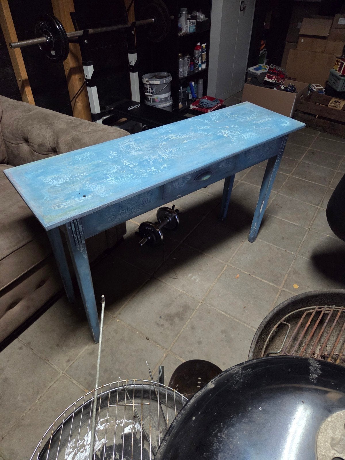 Decoratieve houten bijzettafel met patroon, Ophalen, Minder dan 50 cm, Gebruikt, Bohemian, shabby chic