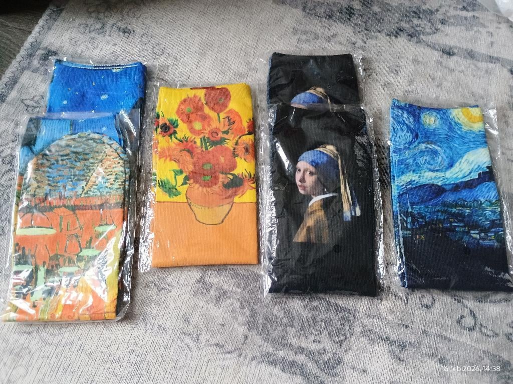 6 paar totaal 7,50 kunst sokken Van Gogh/Vermeer, Sokken en Kniesokken, Overige kleuren, Nieuw, Overige maten