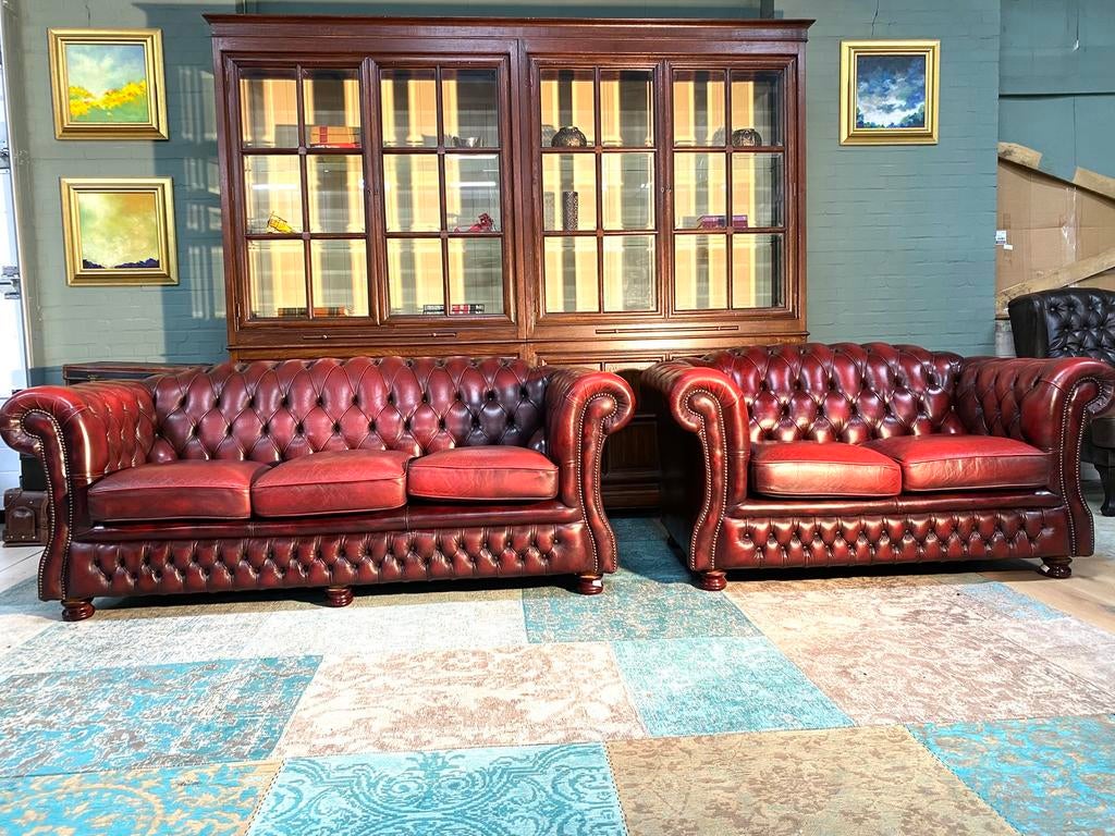 Springvale Chesterfield 3+2 zit bankstel oxblood rood, Tweepersoons, Ophalen of Verzenden, Zo goed als nieuw, 200 tot 250 cm