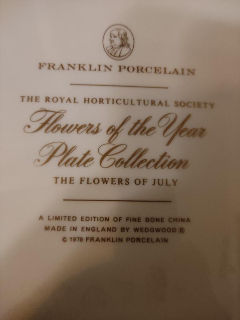 Franklin Porselein 'Flowers of July' Bord, Ophalen of Verzenden