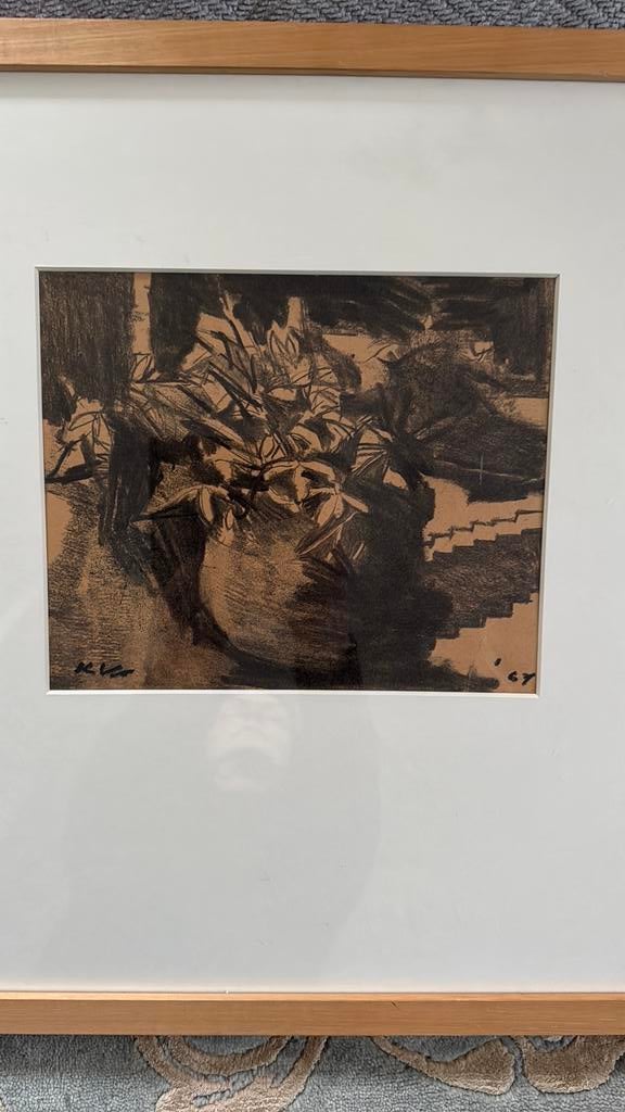 Kees Verwey houtskool tekening stilleven bloemen gesigneerd, Antiek en Kunst, Ophalen of Verzenden