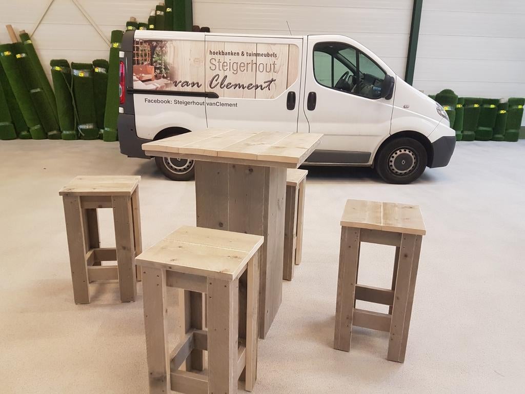 Sta tafel met vier barkruken steigerhout, Zakelijke goederen, Ophalen of Verzenden