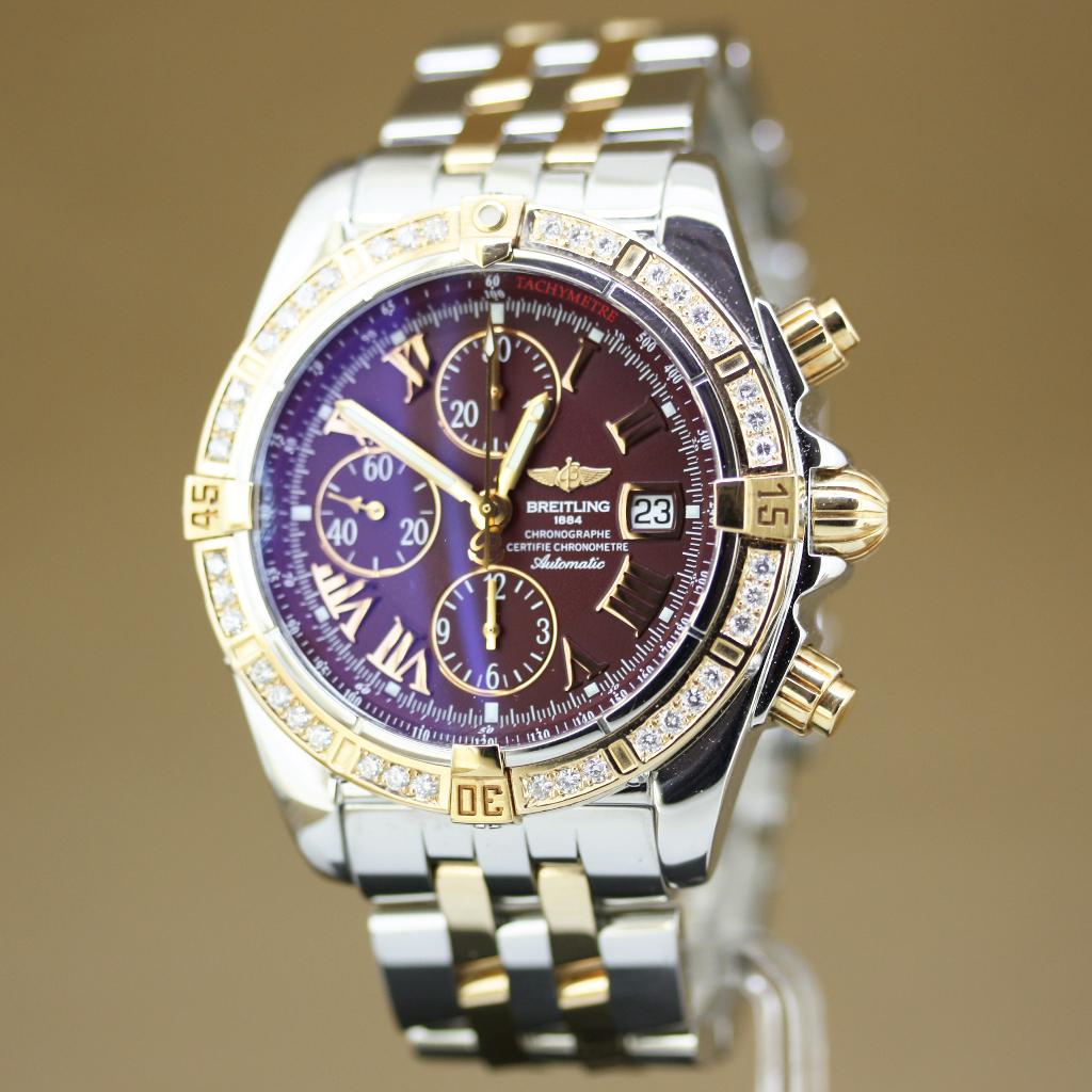Breitling Chronomat Evolution Diamant C13356 Burgundy, Staal, Breitling, Polshorloge, Ophalen of Verzenden