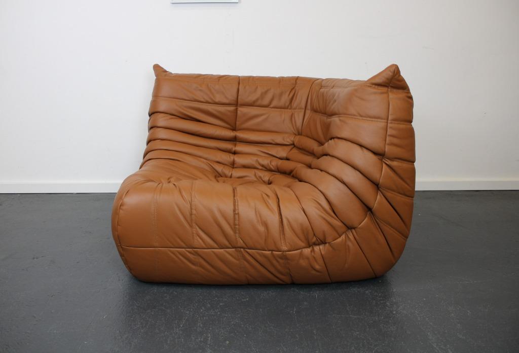 Ligne Roset Togo hoekelement, Cognac leer, Ophalen, Eenpersoons, Nieuw, 75 tot 100 cm