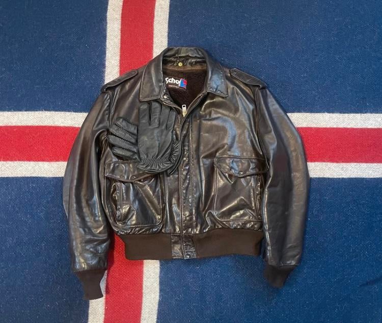 Schott zware robuuste aviator/bomber jas maat L, Kleding | Heren, Jassen | Winter, Ophalen of Verzenden, Zo goed als nieuw, Zwart