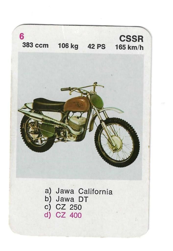 Kwartetkaart CZ 400, Ophalen of Verzenden, Gebruikt, Motoren