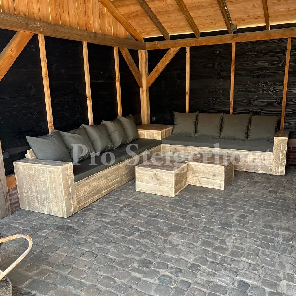 Steigerhout Loungeset Loungebank Hoekbank Tuinbank Tuinset, Tuin en Terras, Tuinsets en Loungesets, Steigerhout, Nieuw, Ophalen of Verzenden