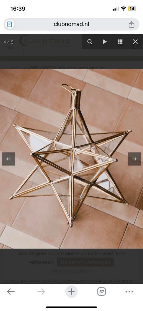 Marrokaanse messing ster hang lamp merk Club Nomad, Ophalen, Zo goed als nieuw, Minder dan 50 cm