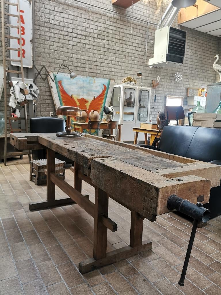 Oude houten werkbank, Ophalen, Gebruikt, Bankschroef