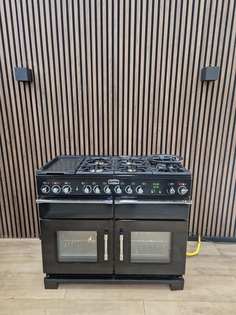 Luxe Zwarte Falcon  Excel Fornuis 110 cm (Gratis bezorgen), 5258sh, Grill, Ophalen of Verzenden, Zo goed als nieuw