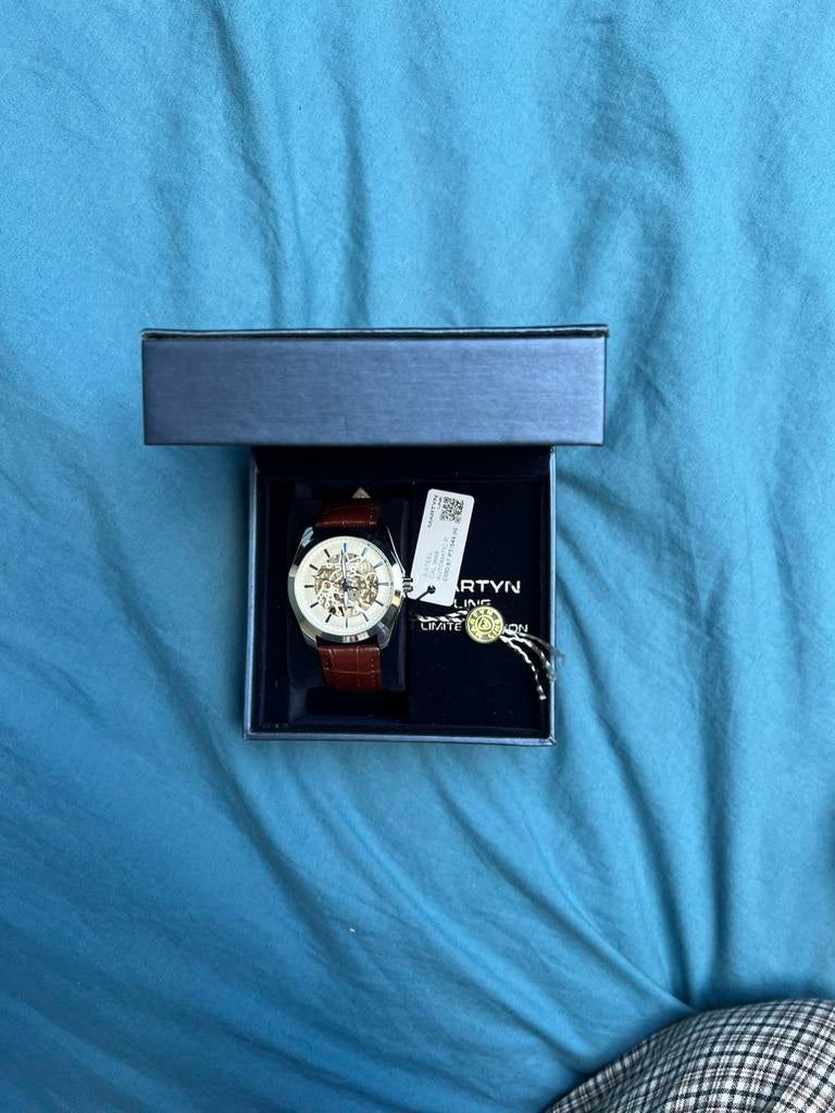 Martyn Line horloge bruin | nieuw met prijskaartje, Overige merken, Leer, Staal, Nieuw