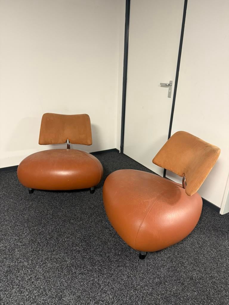 Zeer mooie Leolux Pallone 2 stuks Cognac leer en suede, Ophalen of Verzenden, Zo goed als nieuw, 75 tot 100 cm, Modern