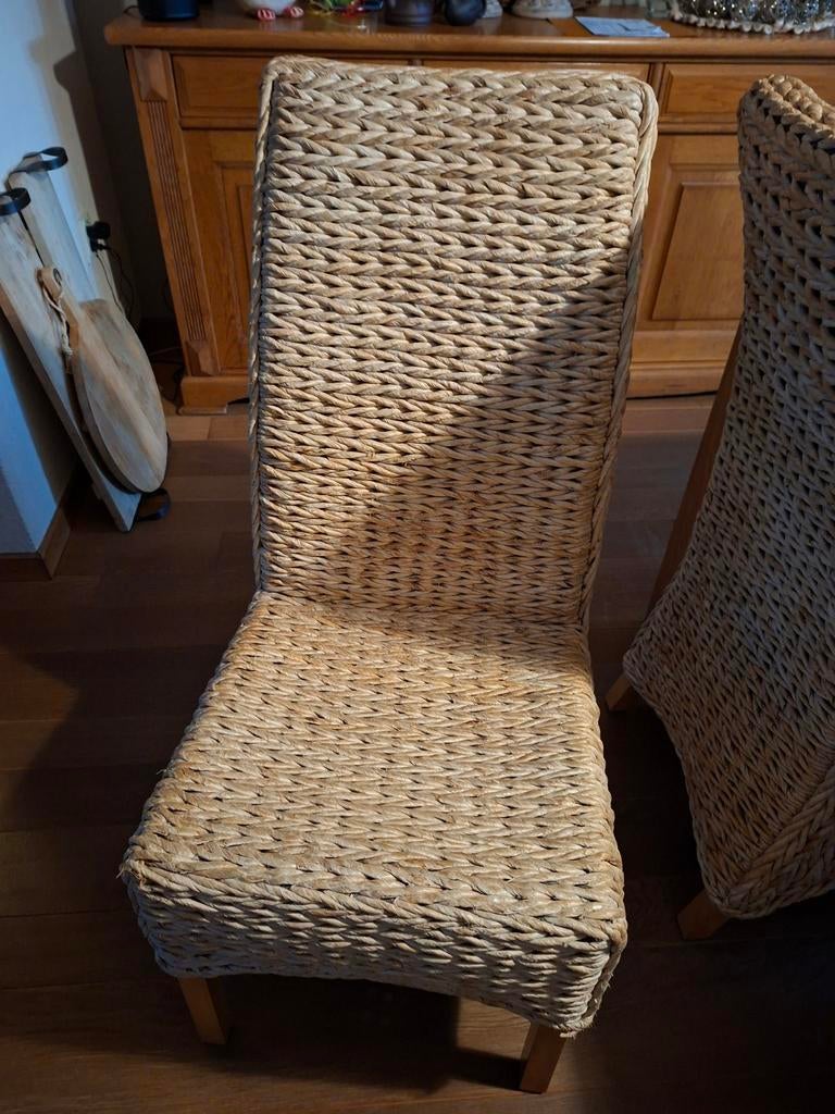 6 eetkamerstoelen, hoge rug, gemaakt van bananenblad, Ophalen, Overige materialen, Gebruikt, Bruin