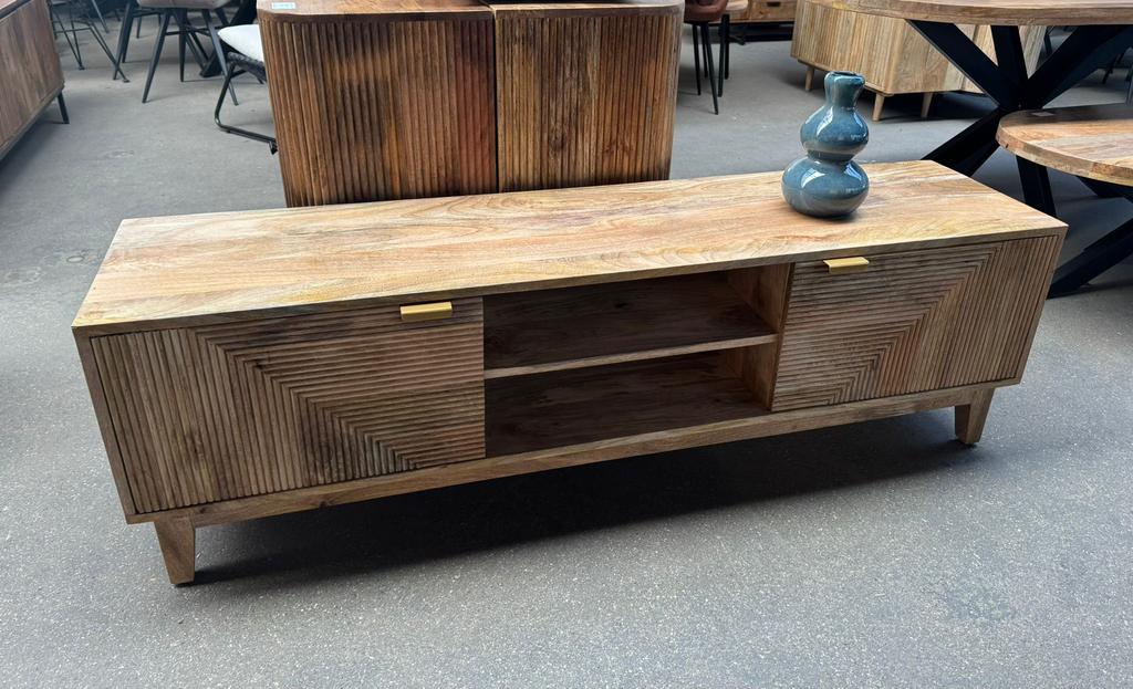 Magazijn Leegverkoop TV meubel Japandi mangohout ribbel SALE, Nieuw, Ophalen of Verzenden, Info@wkhome.nl, Argonweg 20 Amersfoort