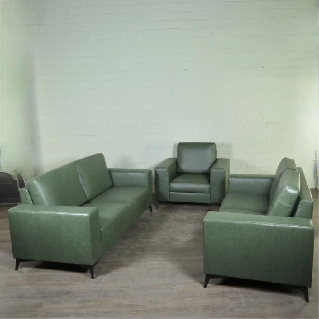 24115 Bankstel Olijf 3-2-1 Leder, Huis en Inrichting, Overige maten, 150 tot 200 cm, Nieuw, 75 tot 100 cm