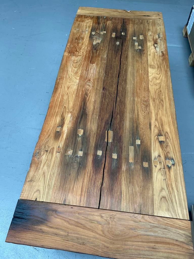 Houten Eettafel - Robuust en Stijlvol, Huis en Inrichting, Tafels | Eettafels, Ophalen, Gebruikt, 100 tot 150 cm, Eikenhout
