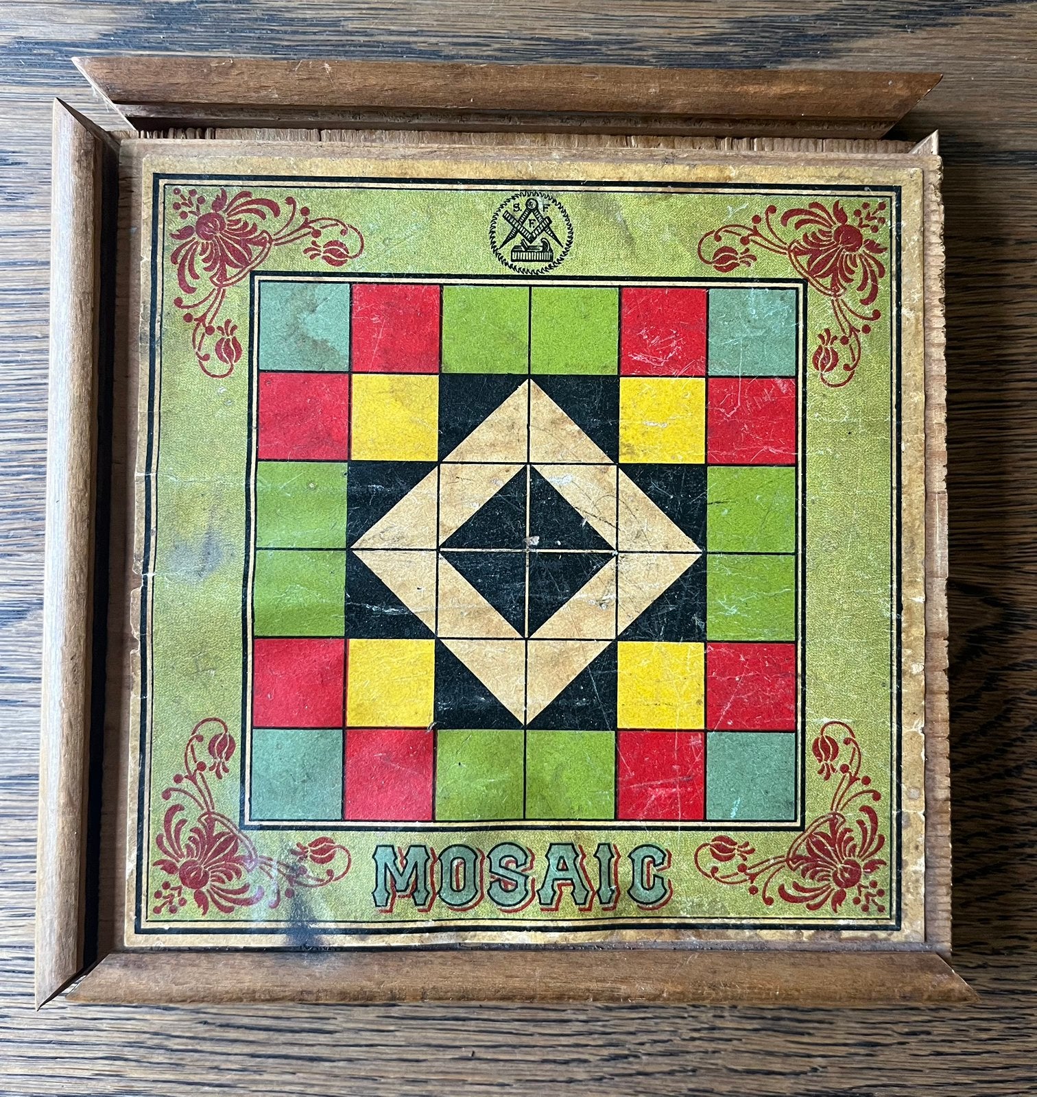 Antiek mozaïek spel van massief hout., Ophalen of Verzenden