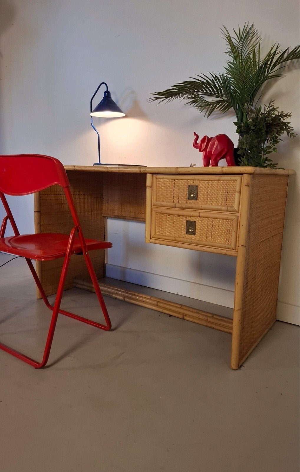 Vintage design bureau Dal Vera bamboe rotan bureau Italiaans, Ophalen of Verzenden