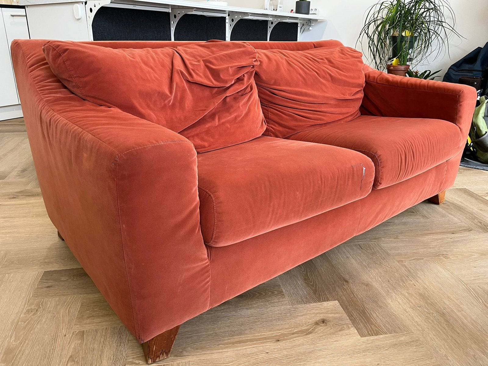 2-zitsbank in terracotta stof, Huis en Inrichting, Ophalen, Gebruikt, 150 tot 200 cm, Tweepersoons