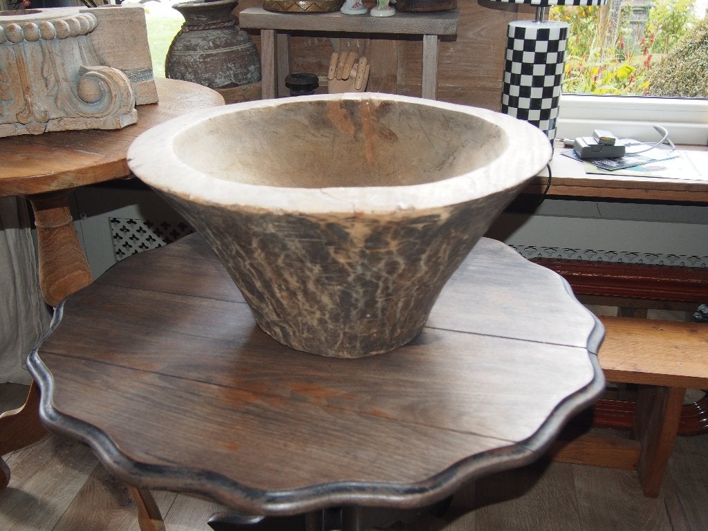 Grote Oude Houten Schaal/Vijzel - 48x23 cm, Gebruikt, Schaal, Rond, Ophalen of Verzenden