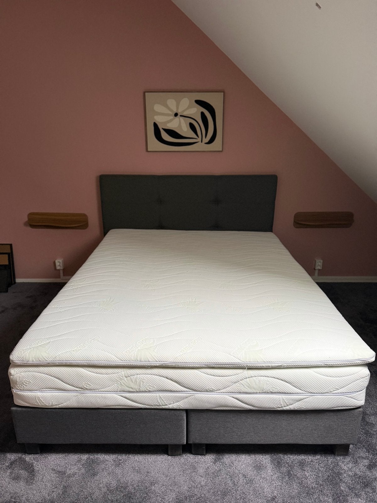 2-persoons boxspring antraciet 160x200 met matras en topper, Ophalen, Gebruikt, Tweepersoons, 200 cm
