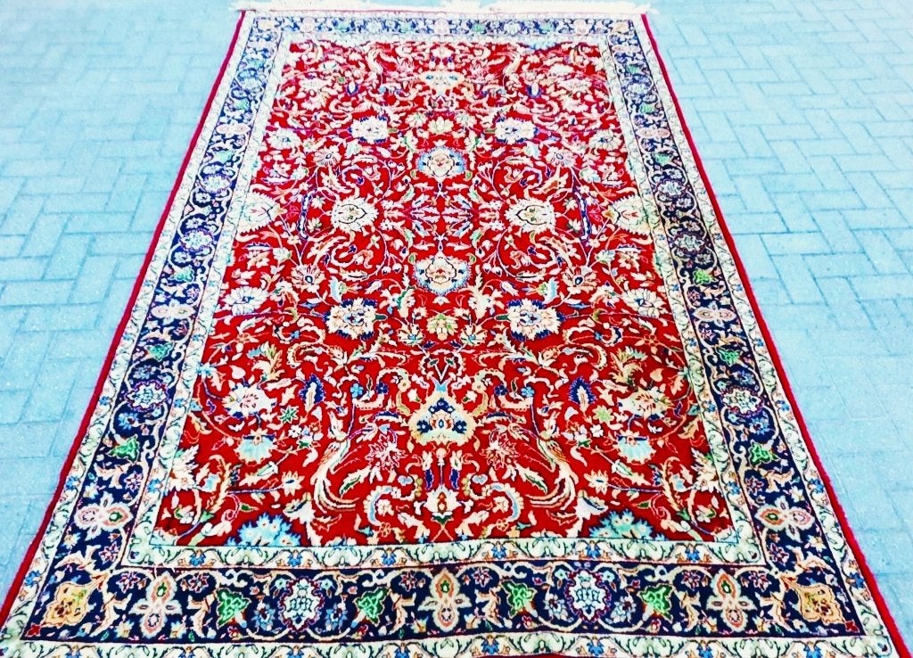 Vintage handgeknoopt Perzische tapijt (Isfahan) 300 x 200 cm, Ophalen, Crème, 150 tot 200 cm, 200 cm of meer
