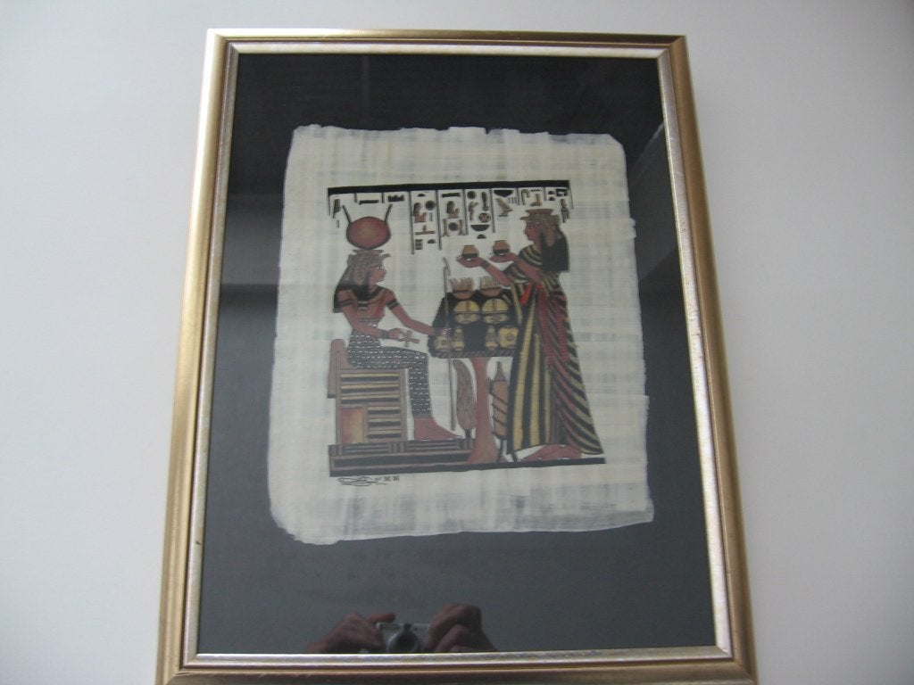 Wandversiering (Egypte), Schilderij, Achter glas, Papier/karton, Ophalen of Verzenden