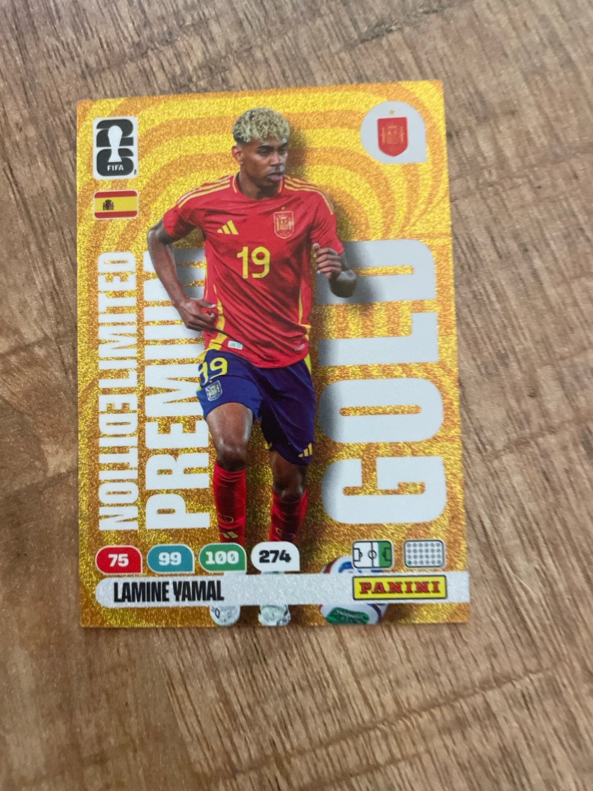 Lamine Yamal Panini FIFA 365 Adrenalyn XL Gold Limited Editi, Ophalen of Verzenden, Zo goed als nieuw, Buitenlandse clubs, Spelerskaart