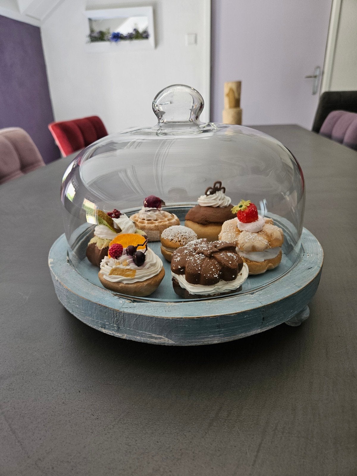 Glazen stolp met houten voet, Glas, Ophalen of Verzenden, Zo goed als nieuw, Met plateau