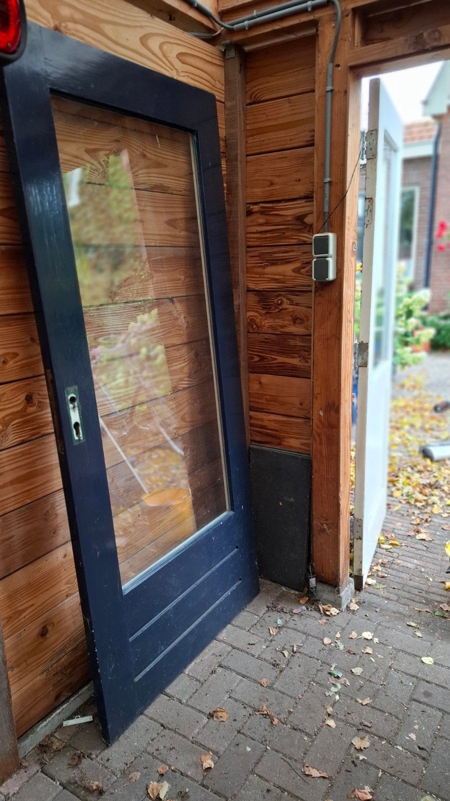 Hardhouten achterdeur met dubbel glas., Ophalen, Gebruikt, 200 tot 215 cm, Glas