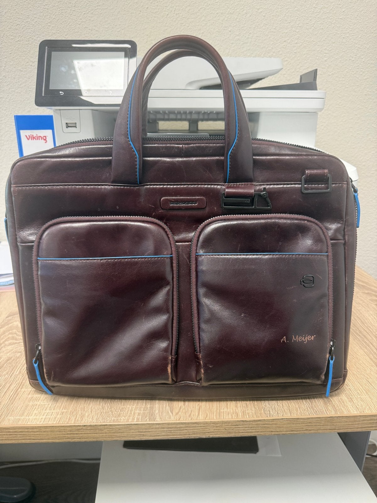 Piquadro Laptoptas - Bruin Leer, Computers en Software, Laptoptassen, Gebruikt, Aktetas, 15 inch, Overige merken, Gevoerd laptopvak