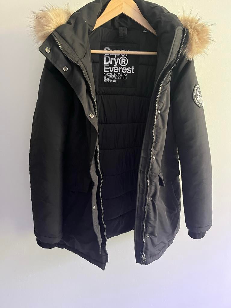 Superdry Everest Parka - Zwart met Bontkraag maat L, Ophalen of Verzenden, Zo goed als nieuw, Maat 38/40 (M), Zwart