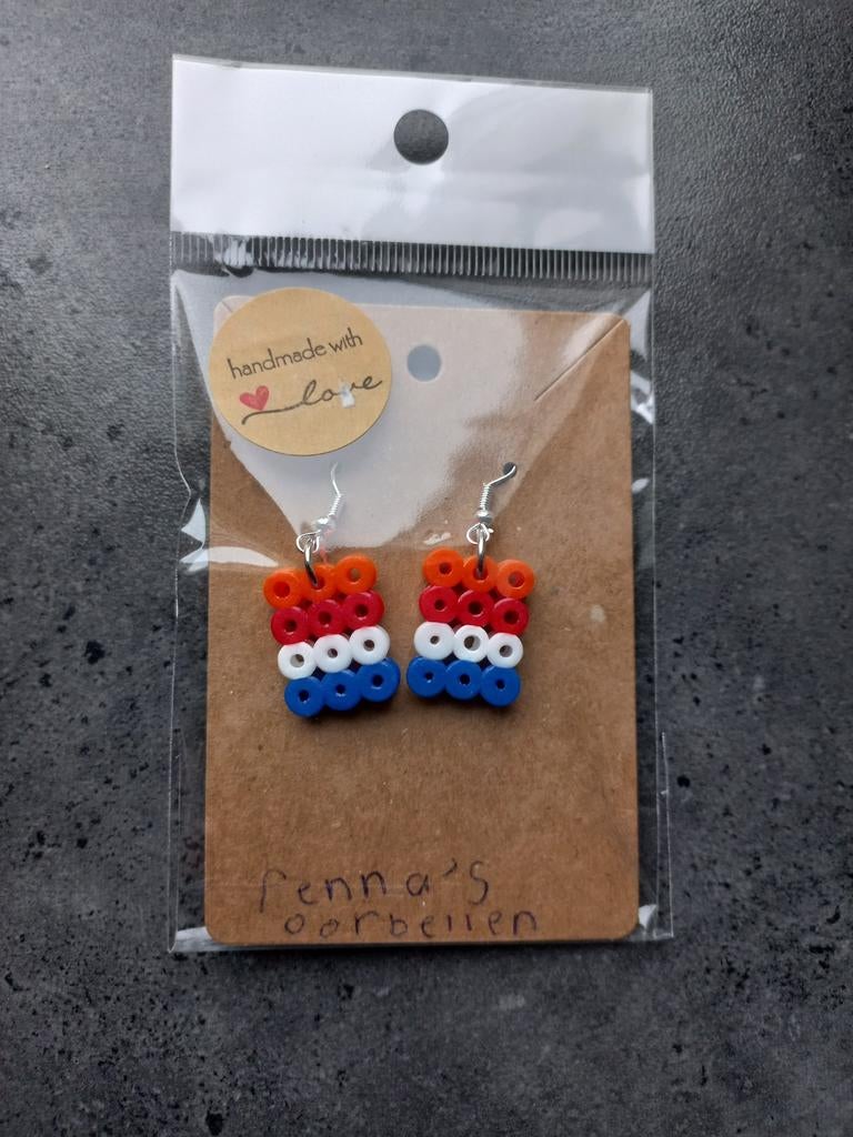 Nederlandse Vlag Strijkkralen Oorbellen - Koningsdag, Overige materialen, Hangers, Nieuw, Ophalen of Verzenden