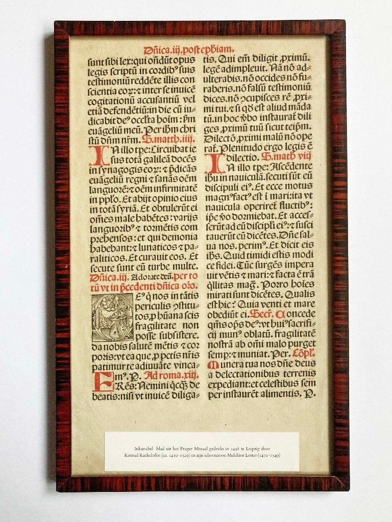 Inkunabel blad 1498 uit het Prager Missaal , 32,5 x 20,3 cm, Ophalen