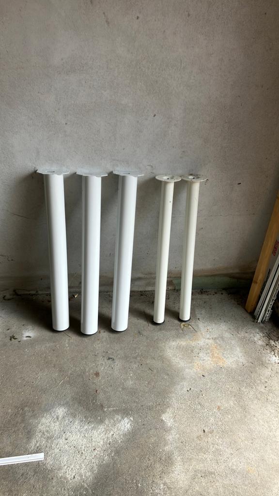 Set van 4 witte metalen tafelpoten, Huis en Inrichting, Tafelonderdelen, Ophalen, Tafelpoot, Minder dan 50 cm, Gebruikt