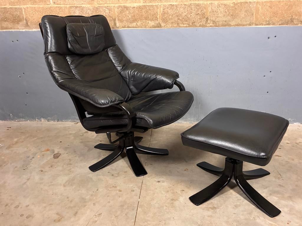 Skalma Deens design leder draaifauteuil hocker, Ophalen, G, G, 75 tot 100 cm