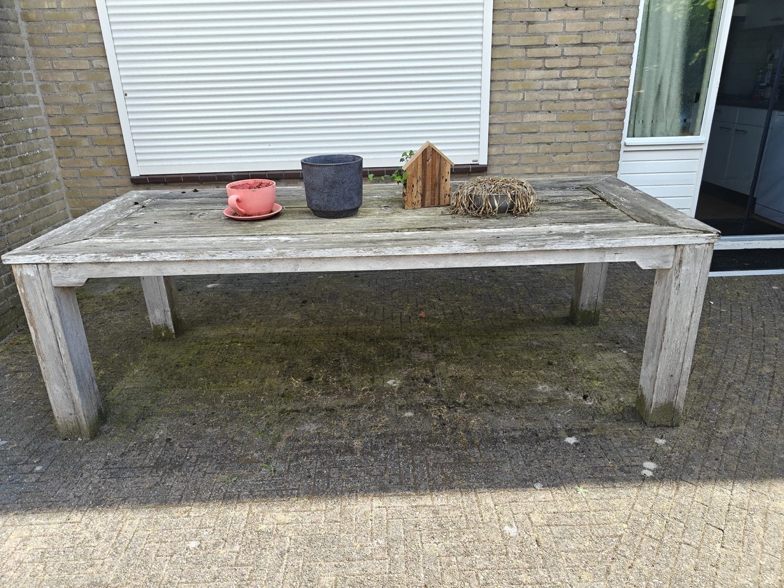 Robuuste houten tuintafel - opknapper, Huis en Inrichting, Tafels | Eettafels, Ophalen, Gebruikt, 50 tot 100 cm, 150 tot 200 cm