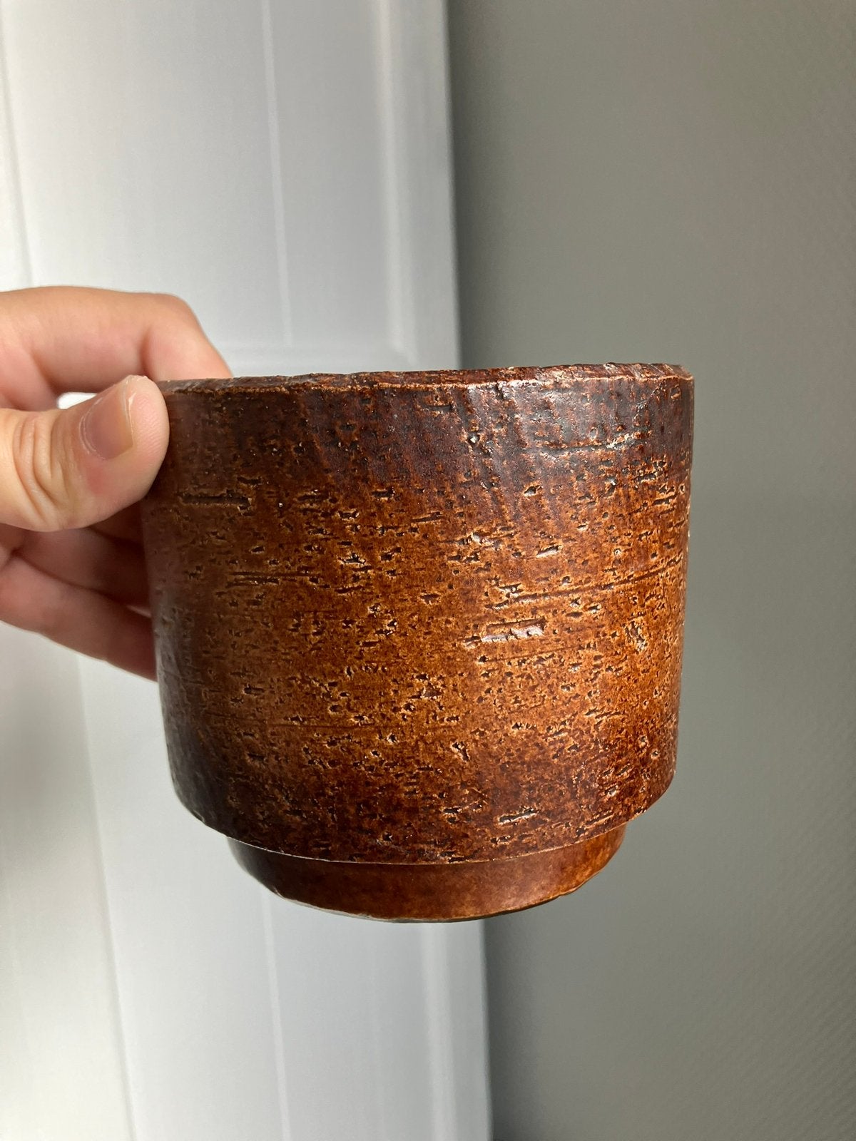 Vintage brocante retro pot potje bloempot bruin, Rond, Ophalen of Verzenden, Zo goed als nieuw, Aardewerk