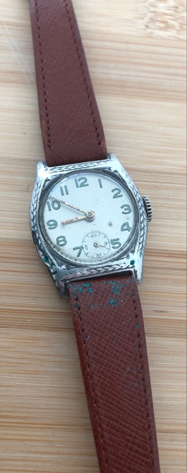 Heren Polshorloge Zilver 800 met Leren Bandje, Sieraden, Tassen en Uiterlijk, Horloges | Antiek, Ophalen of Verzenden, Zilver