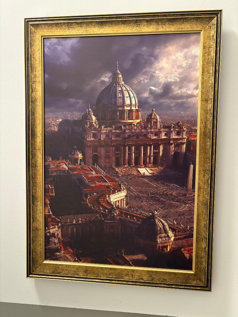 Donkere wolken en licht boven het Vaticaan 50 x 70 cm print, Ophalen