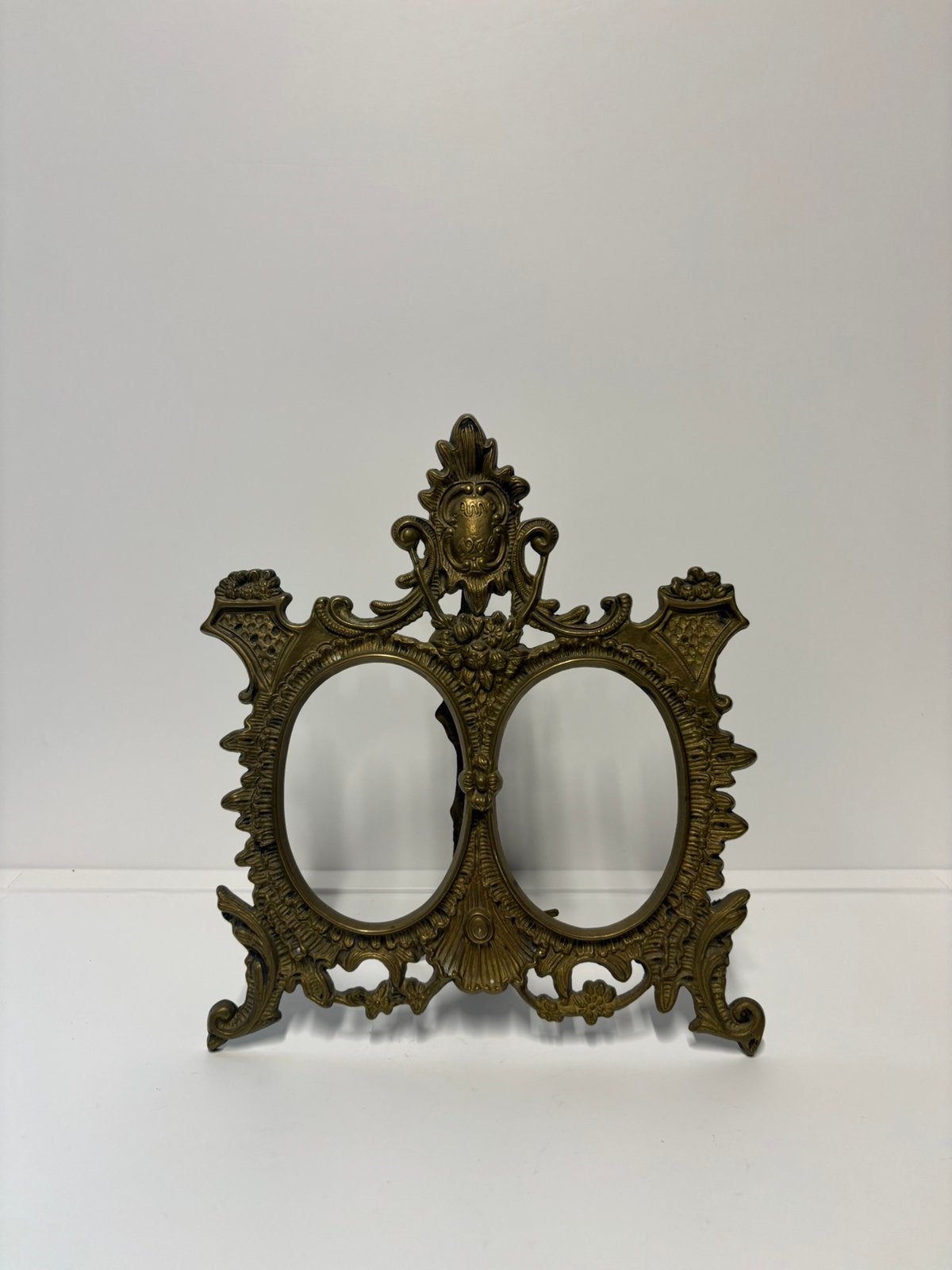 Antieke Franse Rococo messing dubbele fotolijst, *, Metaal, Overige typen, *