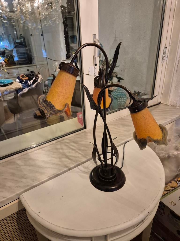 Art nouveau tafellamp, Ophalen of Verzenden, Glas, Minder dan 50 cm