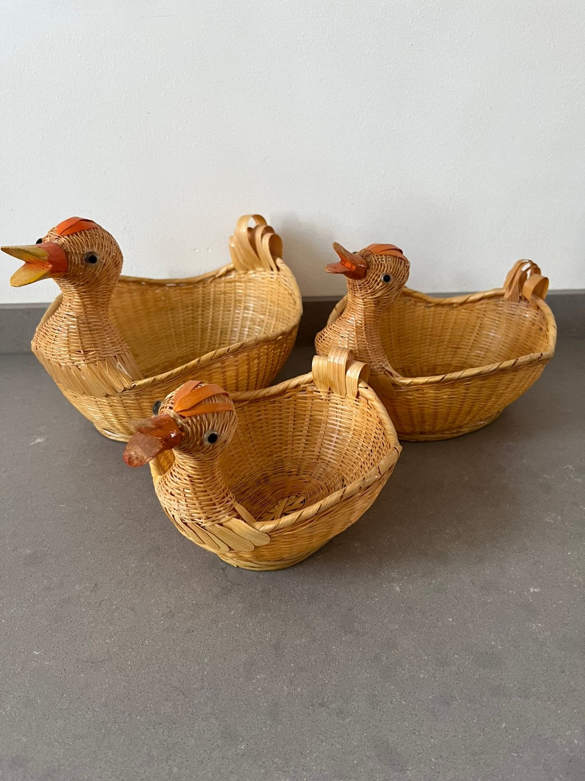 Vintage 3 delig rieten set eenden, Vintage, Gebruikt, Ophalen of Verzenden, Natuurlijk materiaal