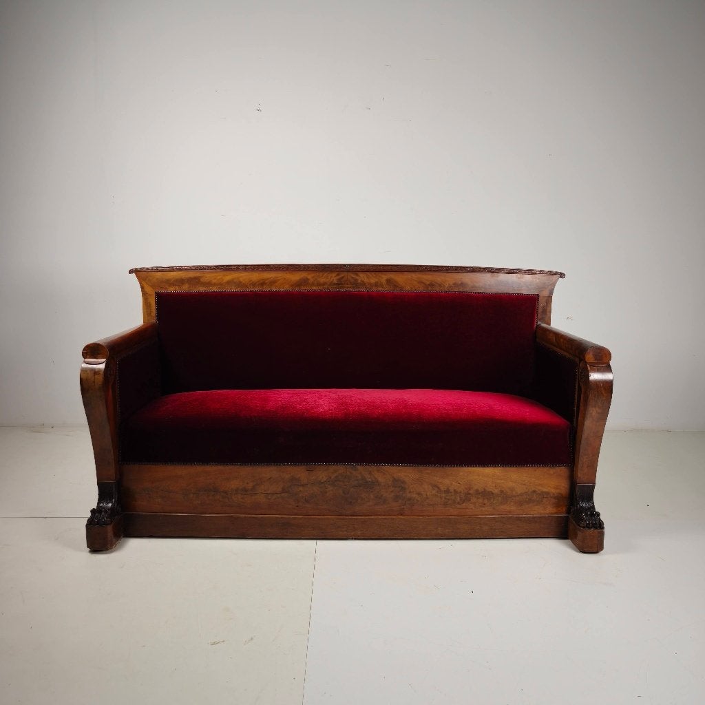 Empire walnotenhouten rode sofa, begin 19e eeuw, Antiek en Kunst, Ophalen of Verzenden